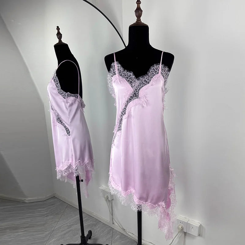 Mini Vestido de encaje satinado Irregular Sexy