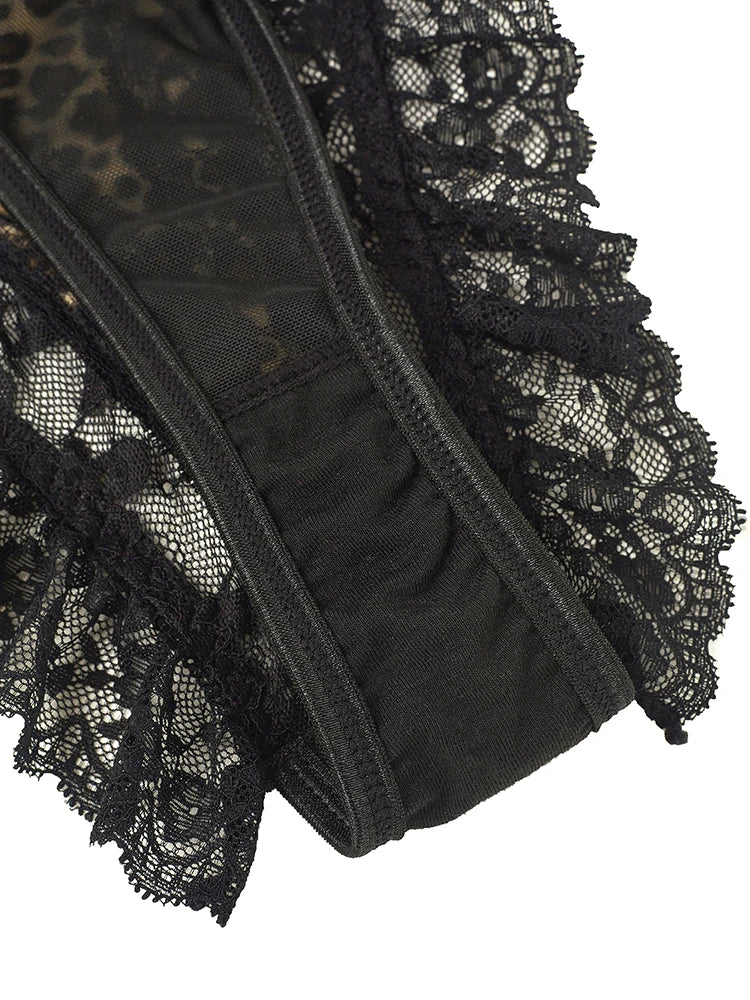 Body Sexy de encaje con estampado de leopardo