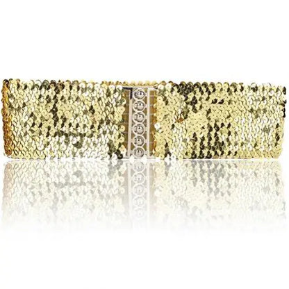 Cinturón ancho elástico con lentejuelas brillantes