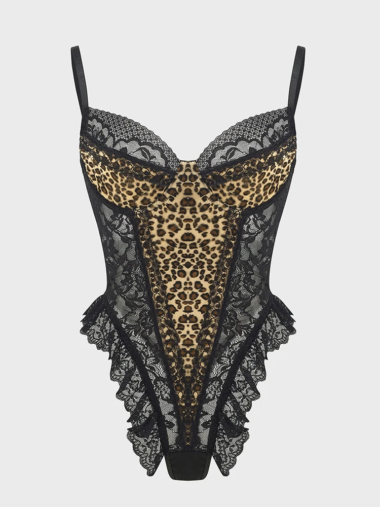 Body Sexy de encaje con estampado de leopardo