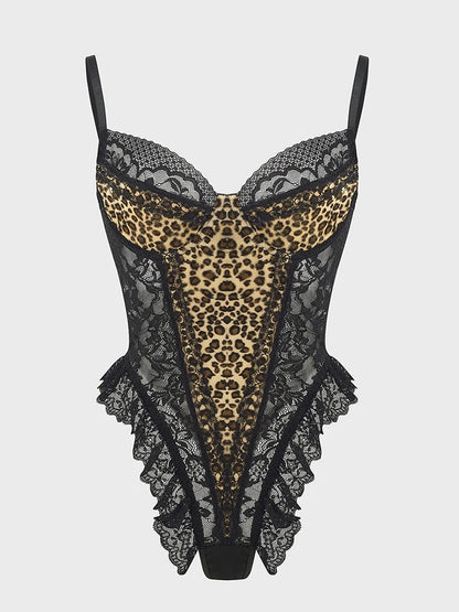 Body Sexy de encaje con estampado de leopardo