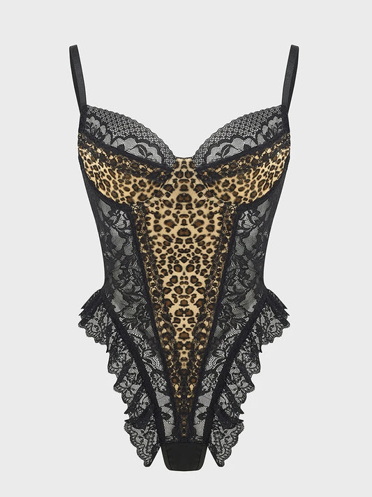 Body Sexy de encaje con estampado de leopardo