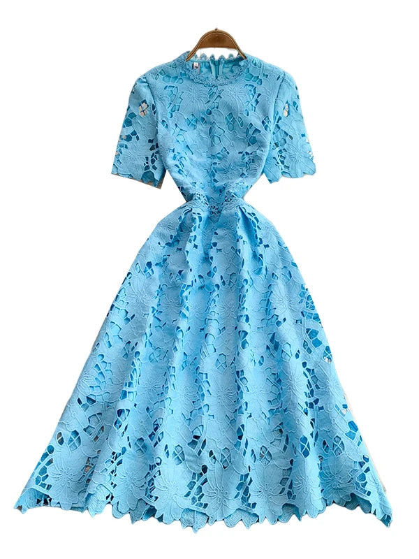 Vestido de Verano con Cuello Redondo de Encaje