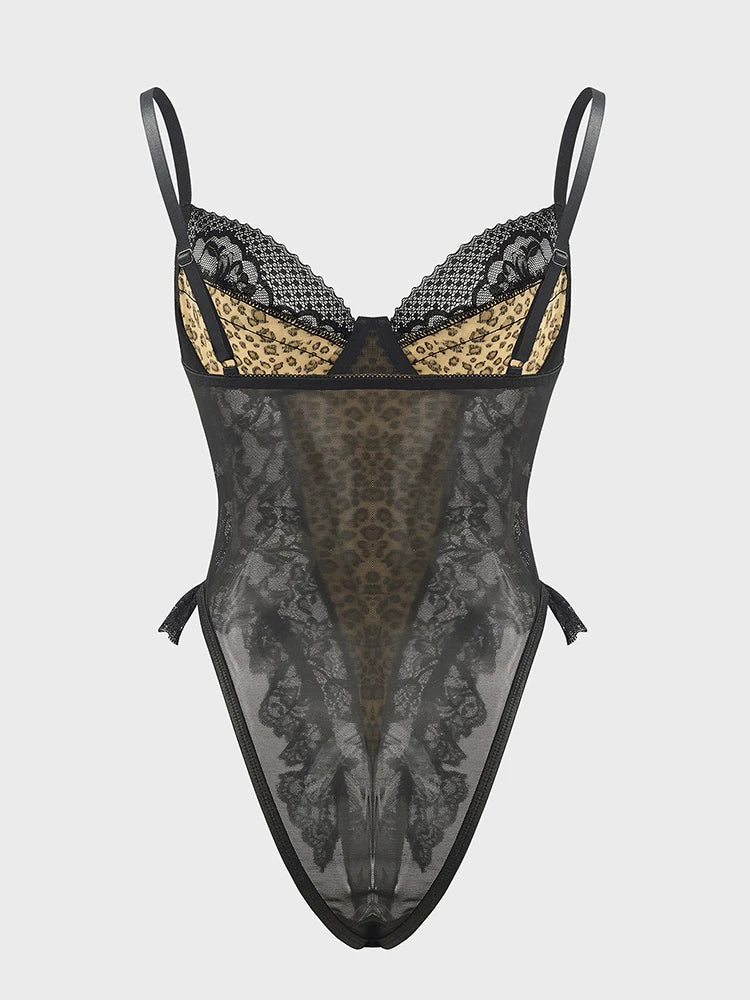 Body Sexy de encaje con estampado de leopardo