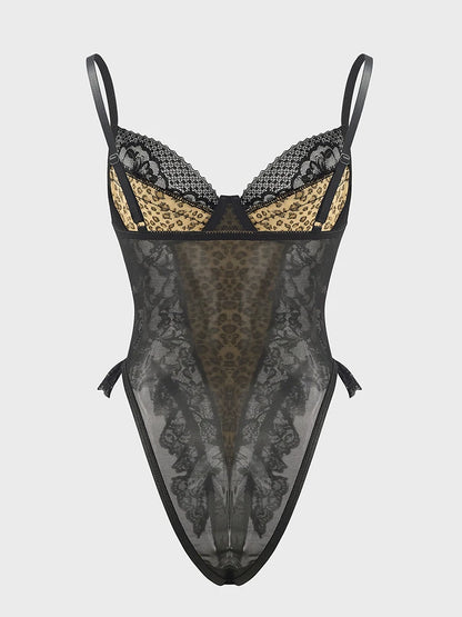 Body Sexy de encaje con estampado de leopardo