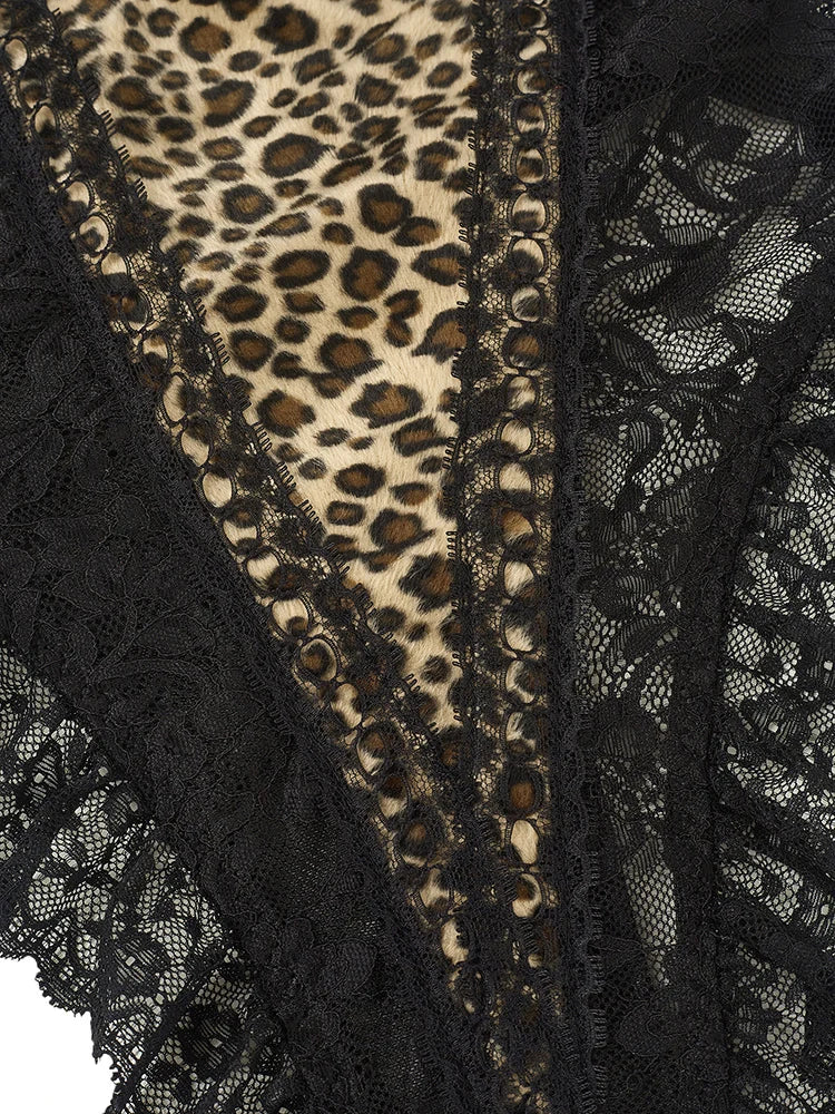 Body Sexy de encaje con estampado de leopardo