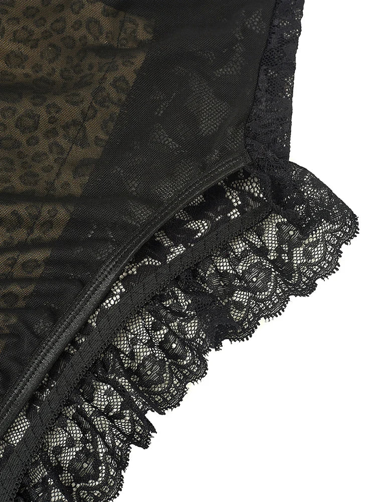 Body Sexy de encaje con estampado de leopardo